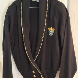 Vintage Preppy Nautical Lucia Embroidered Crest Button Up Cardigan